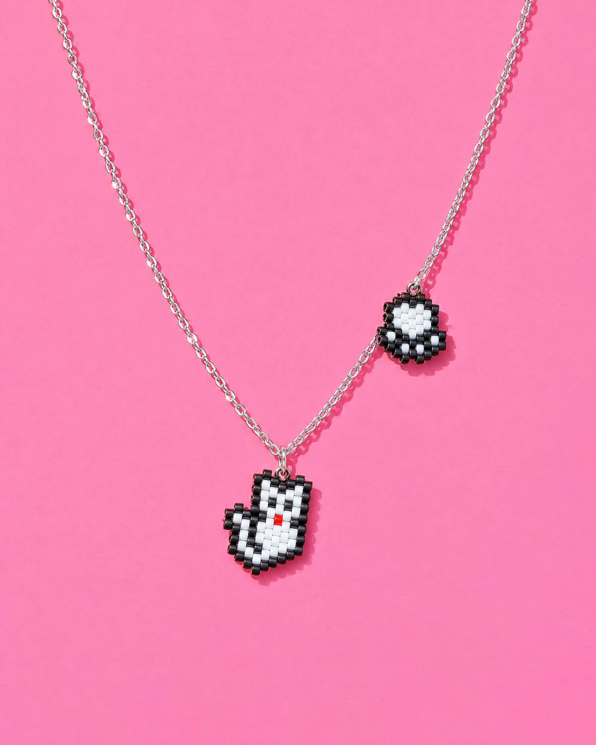 Monochrome Kitty Charm Necklace
