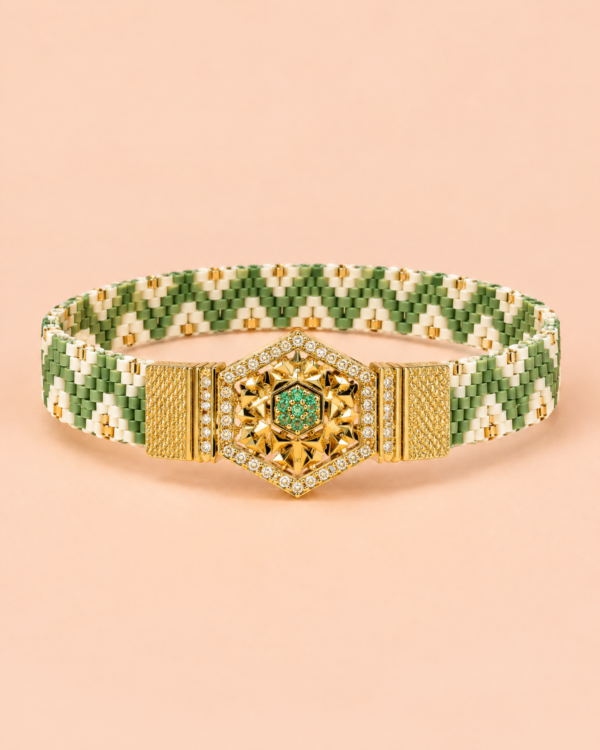 Sage Hexagon Loom Cuff · ValoraaBead